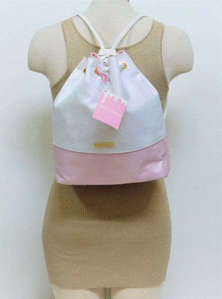 Juicy Couture EUC Drawstring Bucket Bag Backpack Pink & White Shimmer Purse NWT Limited Ed Juicy Couture Drawstring Pink & White Bucket  main image 4